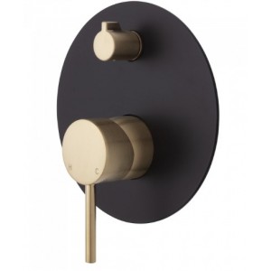 Kaya Wall Diverter Mixer, Urban Brass, Large Round Matte Black Plate